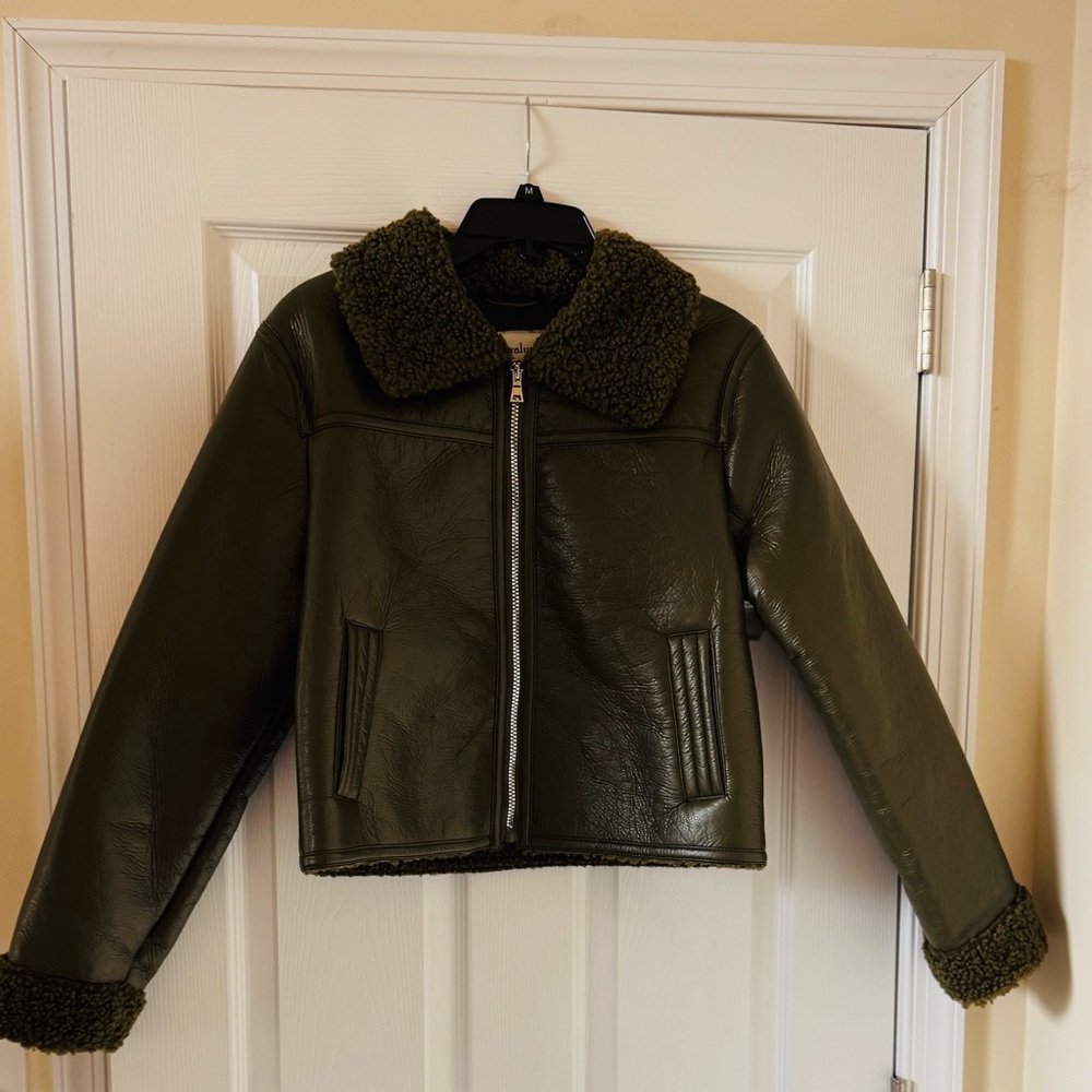 Maralyn & Me Olive Leather Jacket with Shearling Collar - Picture 6 of 6